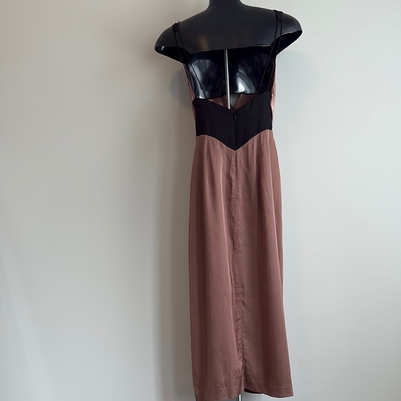 Reiss warm chocolate brown and Black Midi Dress - Picture 2 of 6